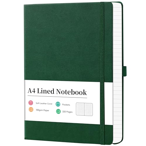 Artfan A4 Notizbuch liniert mit 320 Seiten Notizblock A4 Hartcover in Dunkelgrün 21 5 × 27 9 cm Premium Papier für Schule & Büro
