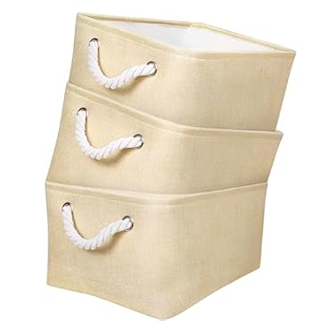 Mangata Fabric Storage Boxes, Storage Baskets for Shelves, 3 Pack (Beige, Small)