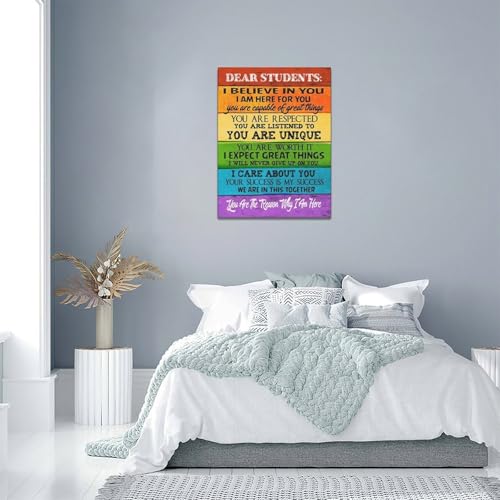 eiffecho Dear Students Wall Art Motivational Canvas Wall Decor Pictures Poster Prints Painting Framed Artwork for Classroom 12\"x16\"