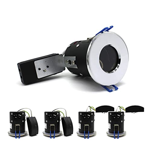 sanlumia 4 X LED Fire Rated Downlight Can GU10 Recessed Ceiling Twist & Lock Interchangeable Downlight IP65 Chrome
