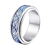 HIJONES Unisex Carbide Fiber Celtic Dragon Spinner Ring Stainless Steel Wedding Spins Band Silver...