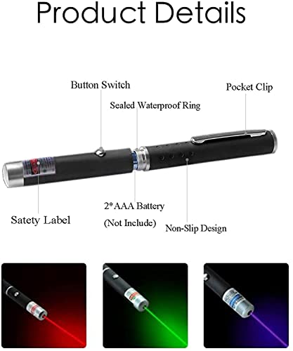 CHUQIANTONG 3 Pcs Cat Toys Green Red Blue Light Dogs Pet Laser Toy Interactive Chase Pen Tease Cat Laser Light (Mixed Color, Without Battery 3 Pack)