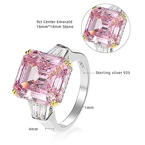 Ainuoshi Engagement Rings For Women Emerald Cut Solitaire 3 Stones 9 Carat Cubic Zirconia Cz Sterling Silver Wedding Band Anniversary Birthday Gift #TOP2