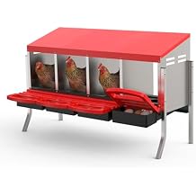 GarveeLife Chicken Nesting Box 4 Hole, Galvanized Steel Nest with Roll Away Egg Collection & Swing Perch, Easy-Clean Laying Box for Hens, Heavy Duty Design for Chicken Coop
