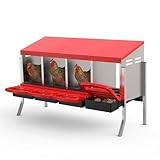 GarveeLife Chicken Nesting Box 4 Hole, Galvanized Steel Nest with Roll Away Egg Collection & Swing Perch, Easy-Clean Laying Box for Hens, Heavy Duty Design for Chicken Coop