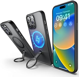 JSAUX for iPhone 15 Pro Max Case 4 IN 1 Magnetic Ring-Stand Case 6.7-Inch Compatible with MagSafe, Not-Yellowing, Military-Grade Protection, Translucent Phone Case Cover for iPhone 15 Pro Max, Black