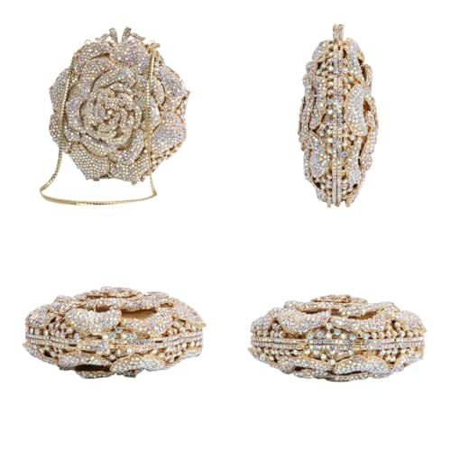 Image of RomanticDesign Women Round Rose Flower Rhinestone Clutch Bag Elegant Crystal Bride Purse for Evening Party Prom Wedding