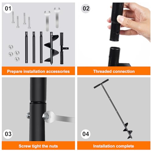 Urenwp Hand Auger Drill Post Hole Digger 5.9\"x41\", Large Garden Auger Drill for Planting Bulb, Flower, Seedlings, Manual Spiral Drill Bit Fence Post Auger with Non-Slip Handle - Thumbnail 3