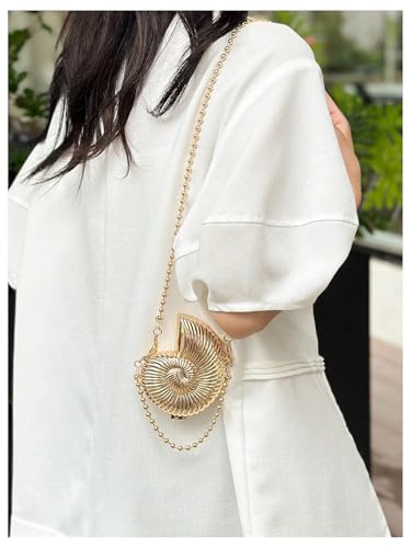 Milumia Women's Seashell Shaped Mini Purse Metallic Shoulder Handbags Party Crossbody Bags4