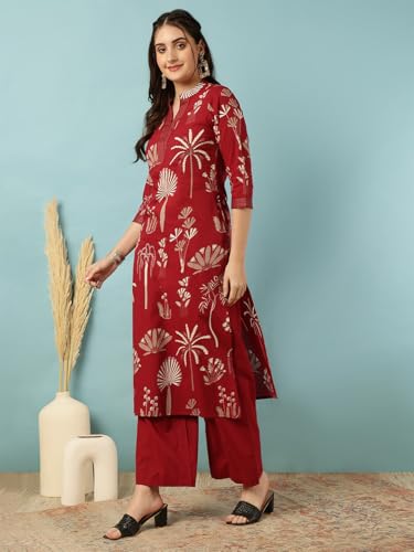 Image of GULMOHAR JAIPUR Women's Rayon Calf Length Printed Straight Kurta Bottom Set