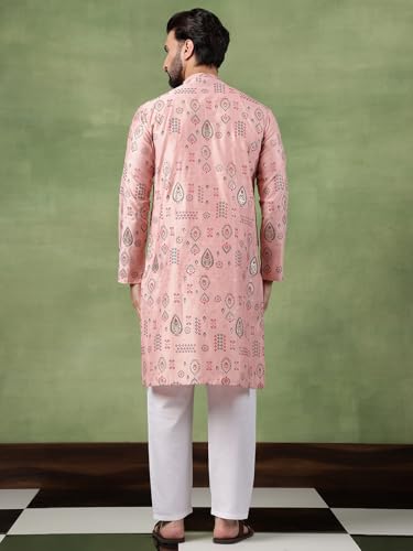 Image of SOJANYA (Since 1958 Men's Cotton Traditional Foil Print Motifs Kurta With Pyjama