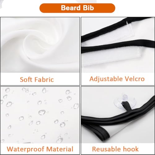 Beard Bib Apron for Men, Father's Day Gift Beard Trimming Catcher Bib for Shaving & Hair Clippings, Waterproof Non-Stick Hair Catcher Grooming Cloth with 2 Suction Cups(White) - Image 4