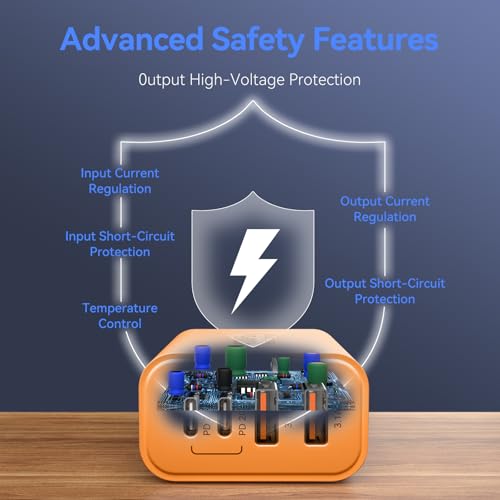 Image of USB C Wall Fast Charger Block, 40W 4-Port Type C Charger Fast Charging Blocks +QC 3.0 USB C Multiport Charger Brick for Phone 17 /16 /15 /14 /13 /12 Pro Max, Pad, Cosmic Orange