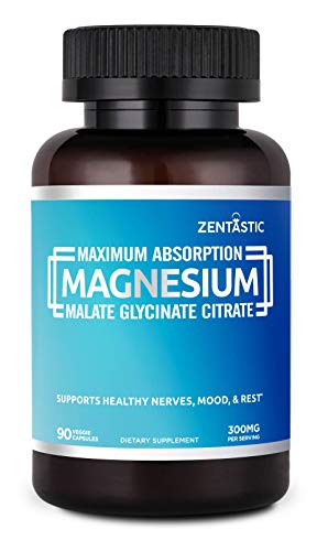 Zentastic Triple Magnesium - 300mg - Magnesium Glycinate, Malate, Citrate for Improved Sleep, Relaxation, Cramps, Anxiety Relief - Max Absorption - Non-GMO, Gluten Free, 90 Veggie Capsules