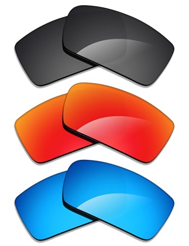 Image of Alphax 3 Pair Polarized Replacement Lenses for Oakley Gascan OO9014 60mm Sunglasses- Black+Blue+Red