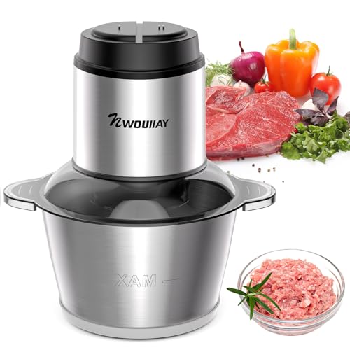 Hachoir Électrique Multifonction 300 W Mini Hachoir à Viande avec Avec 2 Réglages de Vitesse Bols de 2 L et 4 Lames en Acier Inox Mixeur Hachoir Cuisine...
