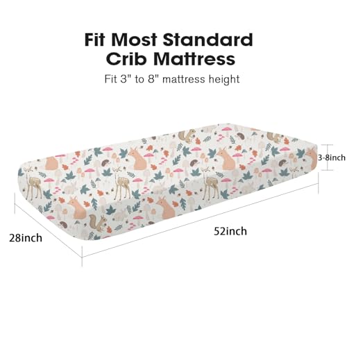 Image of Little Grape Land Crib Sheets 2 Pack, Microfiber Fitted Crib Sheet for Standard Crib Mattress 52 inchx28 inchx8 inch, Soft and Neutral Baby Crib Sheets for Boys and Girls, Breathable & Easy Care, Woodland Fawn