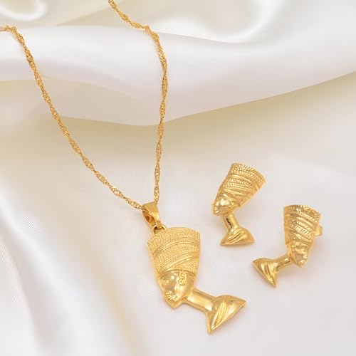 14k Yellow Gold Together Ankh Africa Map Nefertiti Necklace For Women - 925 Sterling Silver Set 3pcs Nefertiti Pendant Jewelry Queen Nefertiti Jewelry Egyptian Chain Necklace2