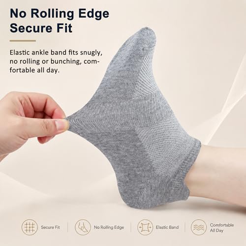 Image of Ankle Socks for Women Thin Breathable Mesh Athletic Socks, Moisture Wicking Low Cut Heel Tab, 6 Pairs