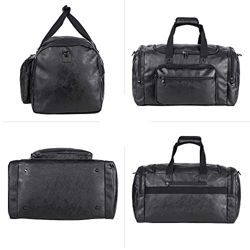Carry on Bag, Leather Overnight Duffle Bag,Weekender Travel Tote Duffel Bag for Men or Women