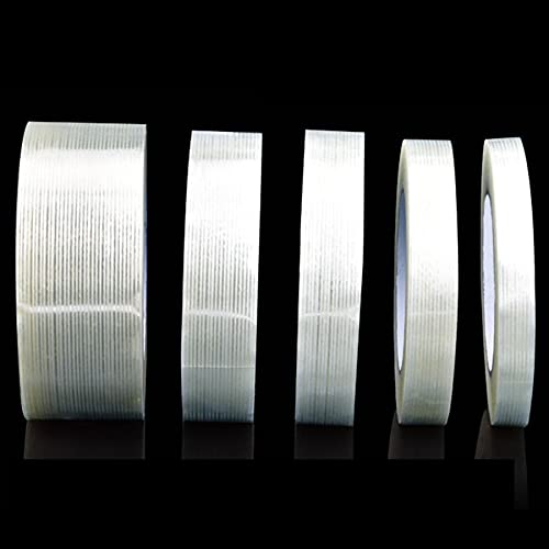 25M Strong Fiber Tape Filament Transparent Striped Fiber Tape Electrical Fixed Glass Steel Plate Strapping Model Sealing Tape(40mm)