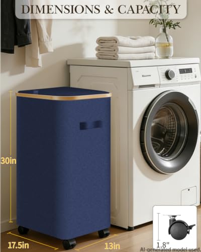 Image of Laundry Hamper with Wheels, 110L Large Clothes Hamper with Removable Inner Bag, Collapsible Dirty Clothes Basket for Dorm, Rolling Dirty Clothes Basket for, Bedroom, Bathroom, Laundry Room