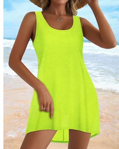 Image of Swimsuit Coverup for Women Bikini Sleeveless Beach Bathing Suit Cover Up | CHICGAL Summer Loose Tank Dress Bikini Beachwear Swimming cover, Vacation Hawaiian Cruise Pool Outfit T shirt Fashion Clothes