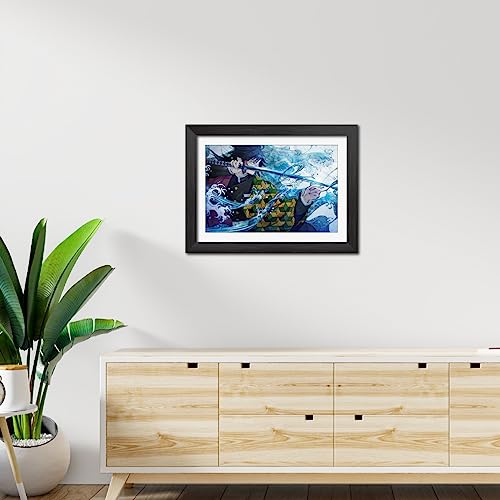 Image of TenorArts Giyu Tomioka Poster Demon Slayer Anime Laminated Posters Photo Frame Painting with Matt Finish Black Textures (12inches x 9inches)