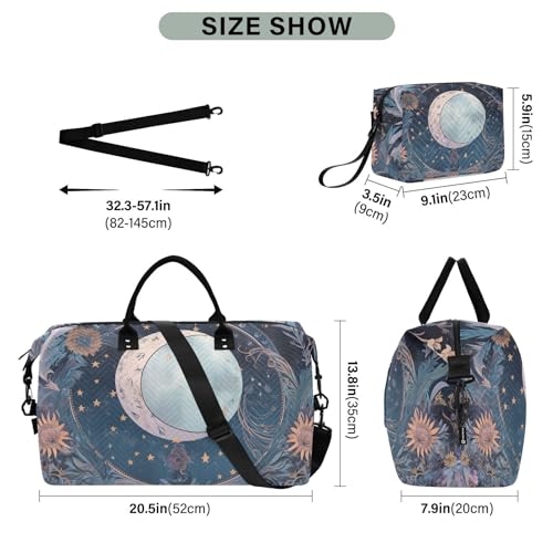 Large Travel Duffel Bag, Sun Moon Dreamcatcher Floral Sports Tote Gym Bag, Shoulder Weekender Overnight Bag for Women Men, Carry On Luggage with Toiletry Bags3