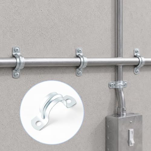 Image of Yaocom 100 Pcs 3 /4 inch Opening Pipe Strap, Galvanized Steel Conduit Clamp | U Bracket 2 Hole Mount for Pipe Fixing on Surfaces, Corrosion Resistant for Wall Ceiling, Heavy Duty Rigid Clamp Support
