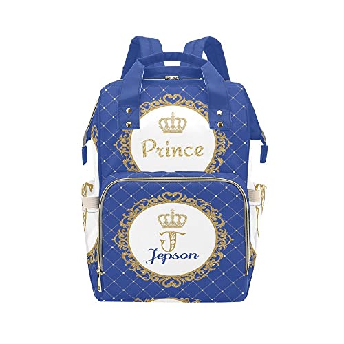 Grandkli Blue Gold Prince Boy Personalized Diaper Bag Multi-Function Backpack Nappy Bag Travel DayPack for Unisex, One Size