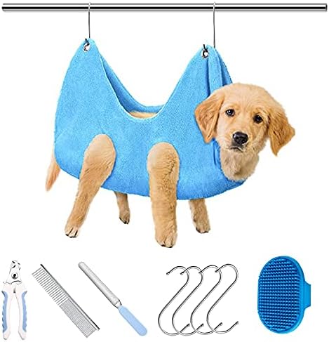 Sunoony Pet Grooming Hammock Harness, Dogs & Cats Relaxation Restraint Grooming Bag with Pet Nail Clippers/Trimmer, Pet Comb, Dog Grooming Brush for Nail Clipping,Bathing, Clean Teeth, Ear/Eye Care