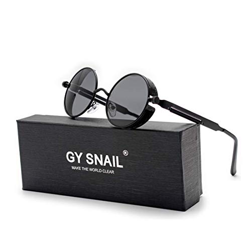 GY snail Gothic Polarized Sunglasses for Men, Round Metal Frame, Retro Steampunk Sun Glasses Women2