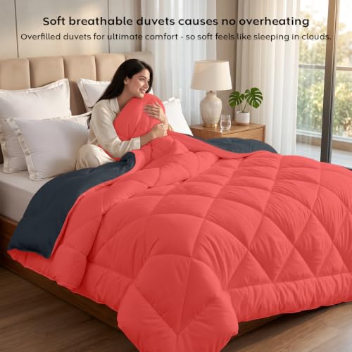 Image of AYKA Reversible Comforter 220 GSM Microfiber Reversible AC Comforter /Blanket for Winter /Quilt /Duvets for King Size Single Bed Comforter (60 * 90, Red & Charcoal)| TC - 220