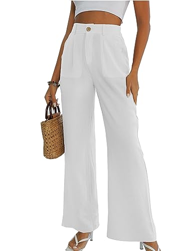 Heipeiwa Women's Linen Summer Casual High Waist Wide Leg Dressy Pants Flowy Trousers #TOP7