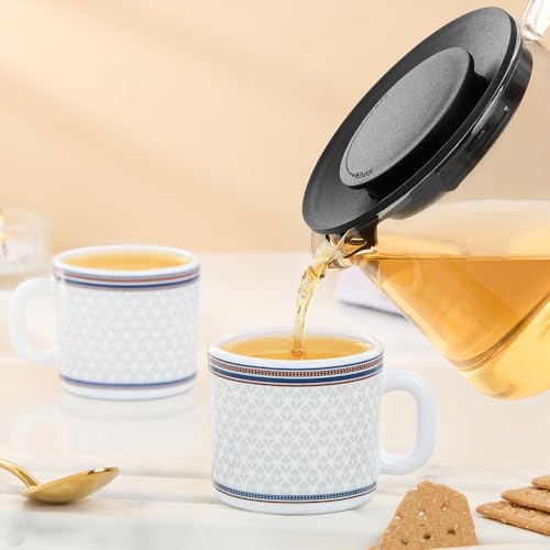Image of Larah by BOROSIL 100ml x 6pc Opalware Starlight Tea /Coffee Mug Set, Microwave & Dishwasher Safe Embossed Design Crockery Set Ideal for Daily Use & Gifting