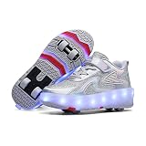 Mädchen Jungen Mode LED Rollschuhe Kinder 7 Farben Lichter Schuhe mit 4 Rollen USB Aufladbare Leuchtend Rollenschuhe Outdoor Gymnastik Blinken Zweireihig Skateboard Sneaker