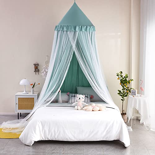 Kertnic Bed Canopy For Kids Room Double Layer Mosquito Net, Hanging Play Tent Children Reading Nook Canopies, Round Dome Princess Castle Dreamy Bedding For Girls Room House Décor (Green) #TOP1