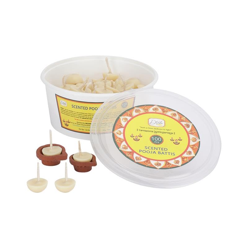 Image of Welburn Veda&Co Nagchampa Scented Ghee Blended Batti for Puja | Diya Batti with Cotton Wick | 30 Min Burning Time | Ghee Batti for Divine Worship | Ideal for Festivals and Daily Puja (Pack of 200)
