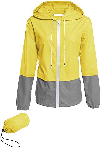 Avoogue Lightweight Raincoat Women's Waterproof Windbreaker Packable Outdoor Hooded Rain Jacket Light Yellow XXL