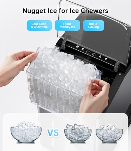 Image of Ice Maker Nugget Countertop 40LBS Pebble Ice Machine,Quick Ice Making,Soft Crunchy Sonic Portable Small Frozen Ice Makers, Quiet Anti-Scale Self Cleaning Tabletop /Office /Home /Party /Camping,Metal Black