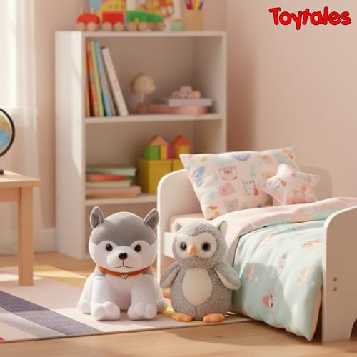 Image of TOYTALES Soft Toy Combo Pack Grey Husky Dog & Cute Owl Plush Stuffed Animals for Kids, Huggable Cuddly Soft Toys for Girls & Boys, Birthday & Baby Gift Set (Pack of 2)