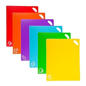 ValueHall Snijplank 6 stks Flexibele Plastic Snijplank Niet Slip Gemakkelijk Hangend Snijmat met Voedselpictogrammen…