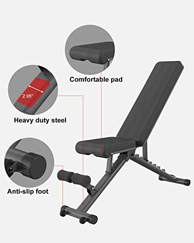 BARWING YouTen 4way Adjustable Bench Full Body Workout Decline/Flat/Incline Bench for Home Gym Black