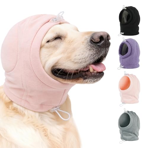 Image of MIGOHI Lightweight XL Dog Calming Hoodie with Ears Pad - No Shake Ear Wrap for Dogs, Prevent Scratching, Adjustable Anxiety Ear Head Wrap for Large Dogs, XL,Pink