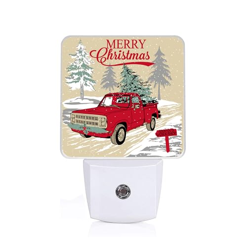GANTINIR Retro Red Car Night Light, Plug-into Christmas Tree Nightlight White LED Lamp, Energy Efficient Decor Desk Lamp for Bedroom Hallway Stairs Bathroom