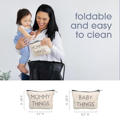 Pearhead Anne ve Bebek Kanvas Çanta Seti, Uyumlu Seyahat Çantaları, Yeni Anneler ve Anne Bekleyen Anneler için Yeni Anne Hatırası, Modern Nötr Kozmetik ve Aksesuar Çantaları, 2'li Set - Görsel 3