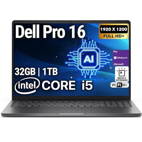 Image of Dell Pro 16(Next-gen Latitude 3550) 16 inch FHD+ Display Business Laptop, Intel 10 Core i5-120U, 32GB DDR5 RAM, 1TB SSD, WiFi 6E + BT, Backlit Keyboard, HD Webcam, RJ-45, Win 11 Pro