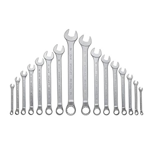 Stanley Transmodul System, Modul Ring-Maulschlüssel-Set (in den Größen: 6 mm - 22 mm und 24 mm, mit Maxi-Drive Profil, aus matt Chrom, 16-teilig, passend zu TransModul Werkstattwagen) STMT1-74178