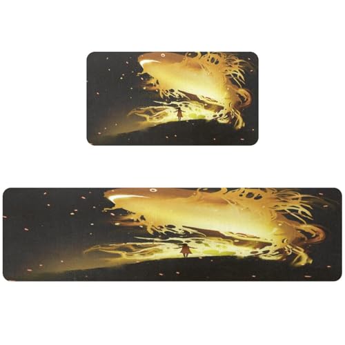 Tapete de cocina absorbente y juego de alfombras lavables con base antideslizante 2